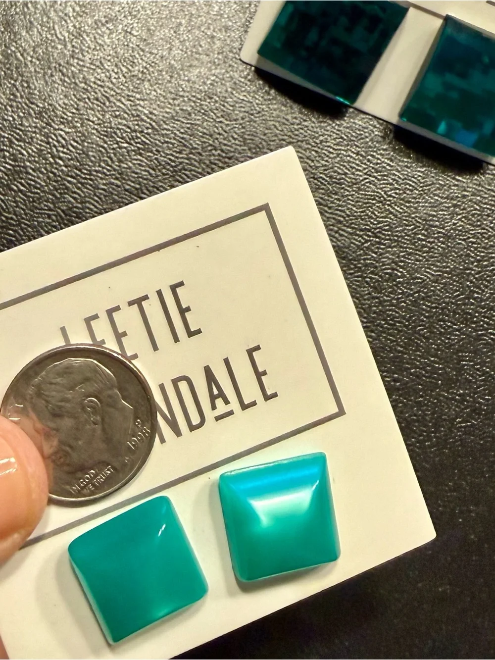 Vintage lucite Teal/green Stud Earrings - Set of 2